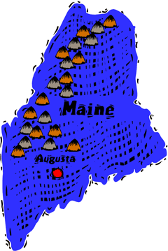 Maine woodcut map showing location of Augusta
